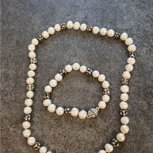 Freshwater Pearl and Crystal Beaded Necklace & Bracelet Set